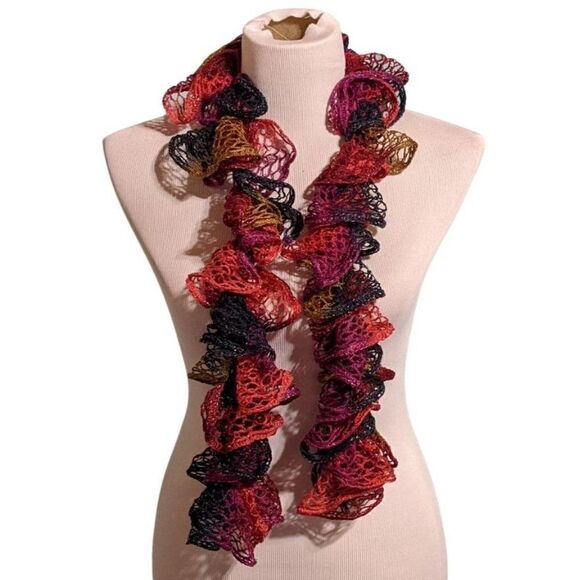 WOMEN'S MULTI COLOR W/SILVER METALLIC ACCENTS DELICATE CROCHETED SCARF - Picture 2 of 3